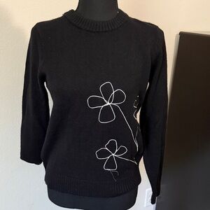 LOFT Outlet Black Sweater with White Floral Design